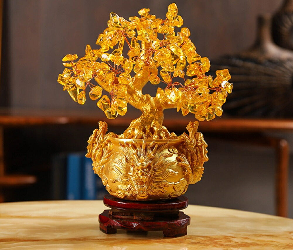 風水 インテリア | 龍の黄金木 招財樹 シトリン風水置物