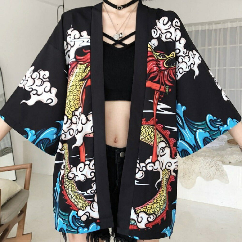 はっぴ | 夏祭り和柄ハッピ：龍鳥居雲デザイン