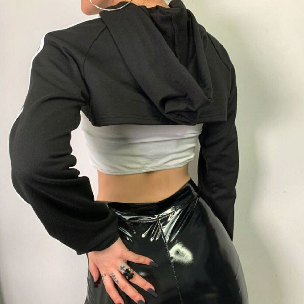 シャツ 女性 | フード付きショートトップス｜ヒップホップダンス衣装・黒