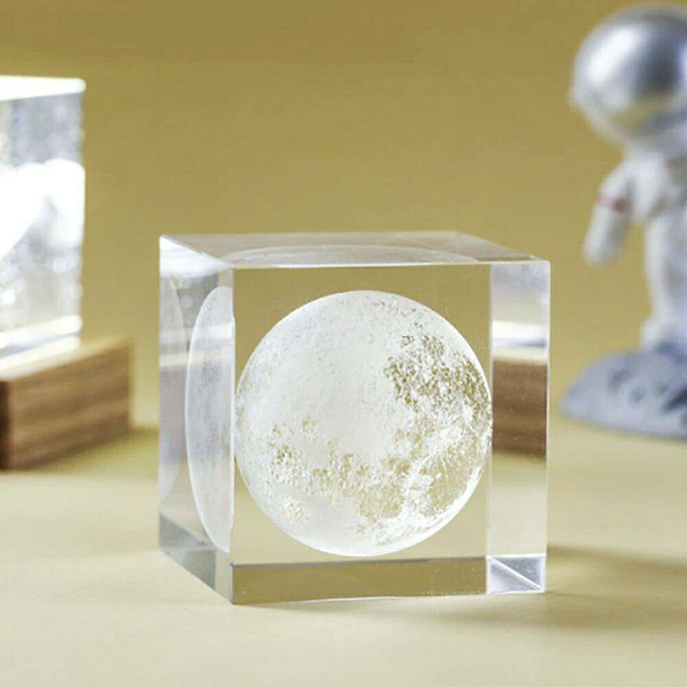 インテリア オブジェ | 3Dクリスタル月オブジェ LEDライトアップ付き