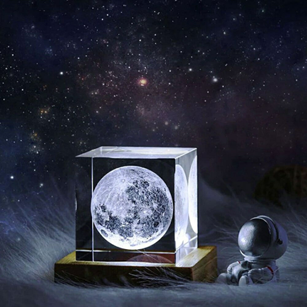 インテリア オブジェ | 3Dクリスタル月オブジェ LEDライトアップ付き