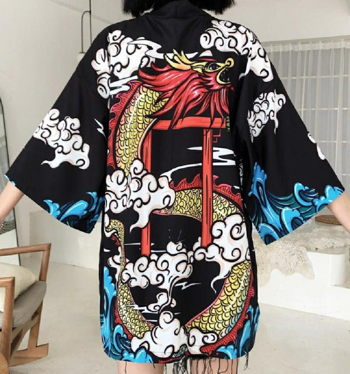 はっぴ | 夏祭り和柄ハッピ：龍鳥居雲デザイン