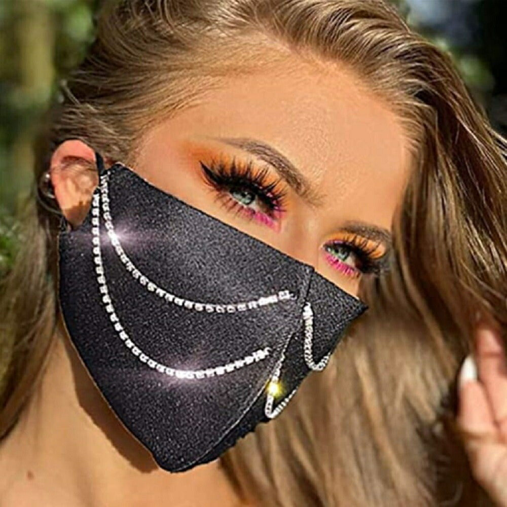 マスク | ジルコニア装飾 マスクチェーン 【ブラック/ピンク】