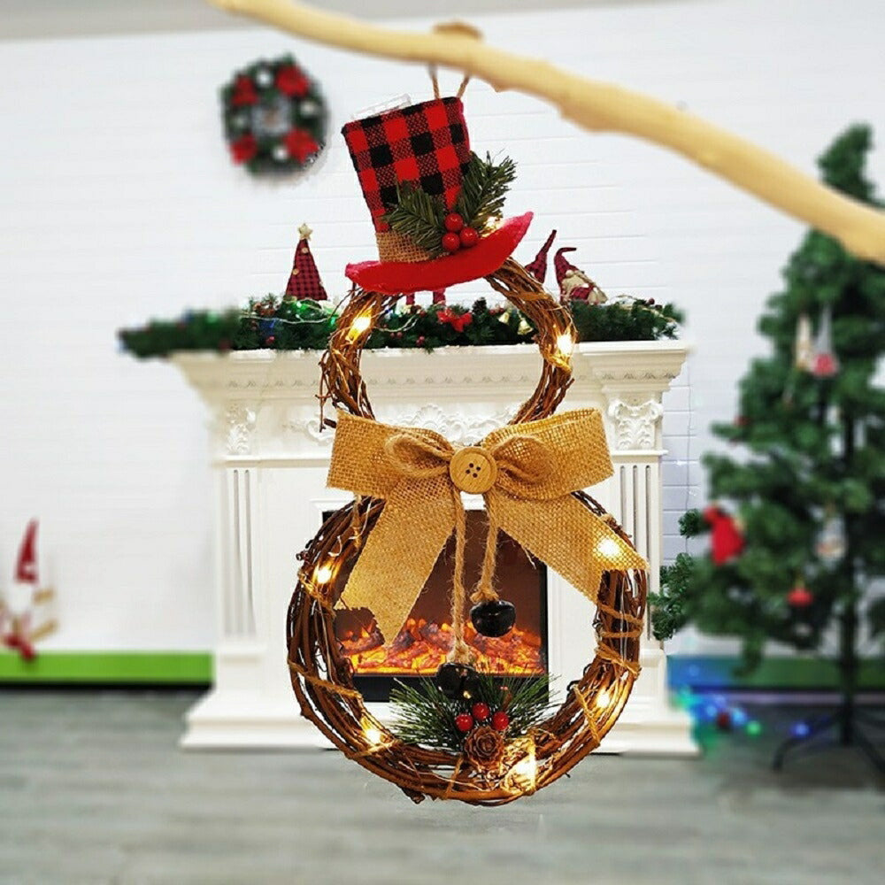 イベントグッズ | LEDライト付き雪だるまクリスマスリース 40×20cm