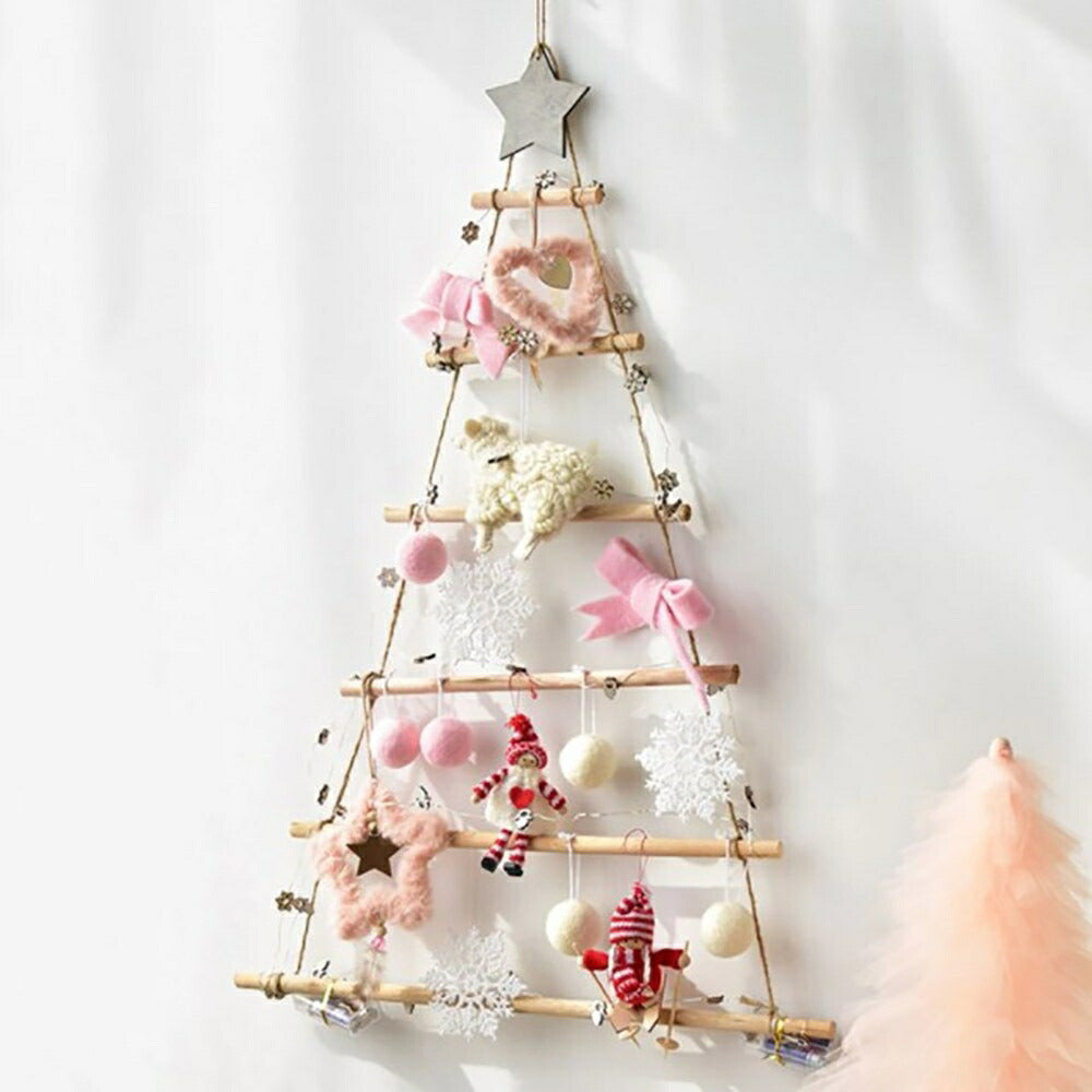 イベントグッズ | 木製壁掛けクリスマスツリー 92cm スター付きオーナメント