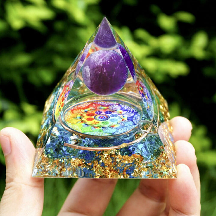 風水 インテリア | 惑星モチーフのオルゴナイト置物 - チャクラストーン＆金箔入り