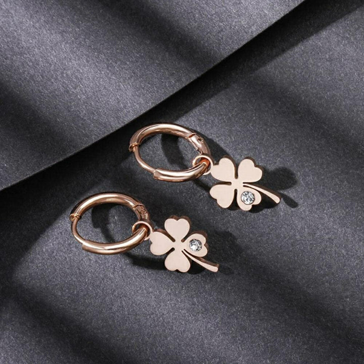 ピアス イヤーカフ | 四つ葉のクローバー ローズゴールド ピアス | 両耳用ジルコニアジュエリー