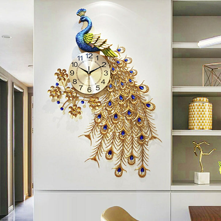 壁掛け時計 | 特大孔雀デザイン壁掛け時計 88cm - ブルーストーン