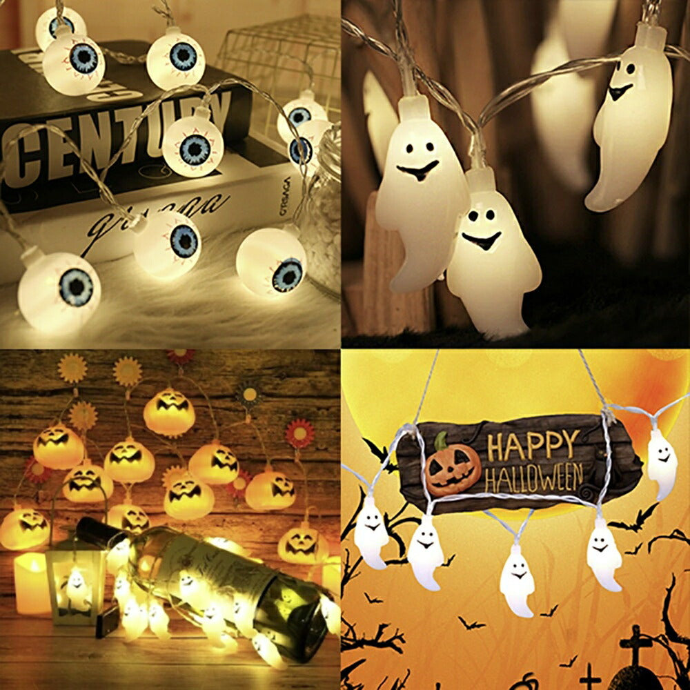 イベントグッズ | ハロウィンLEDガーランドライト【目玉/かぼちゃ/ゴースト】電池式10球