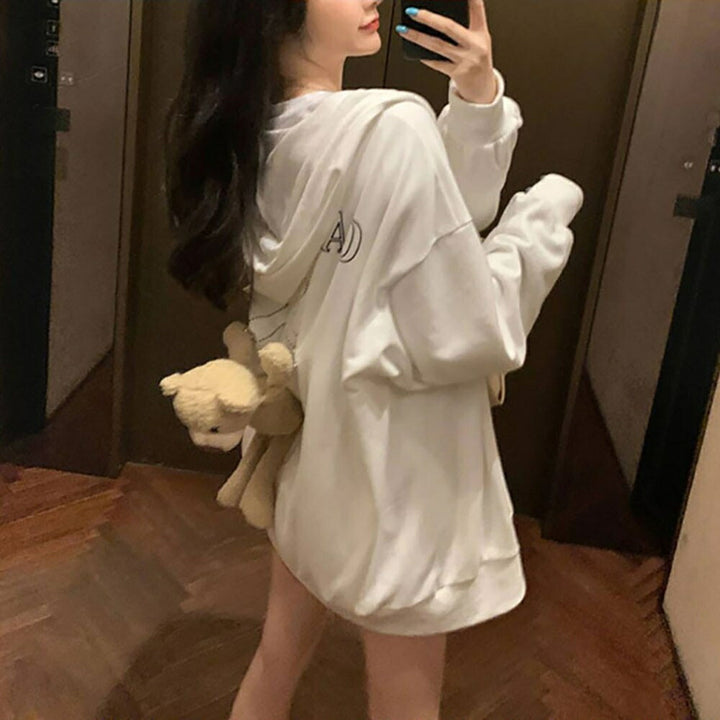 パーカー 女性 | 秋冬用テディーベア付きホワイトパーカー