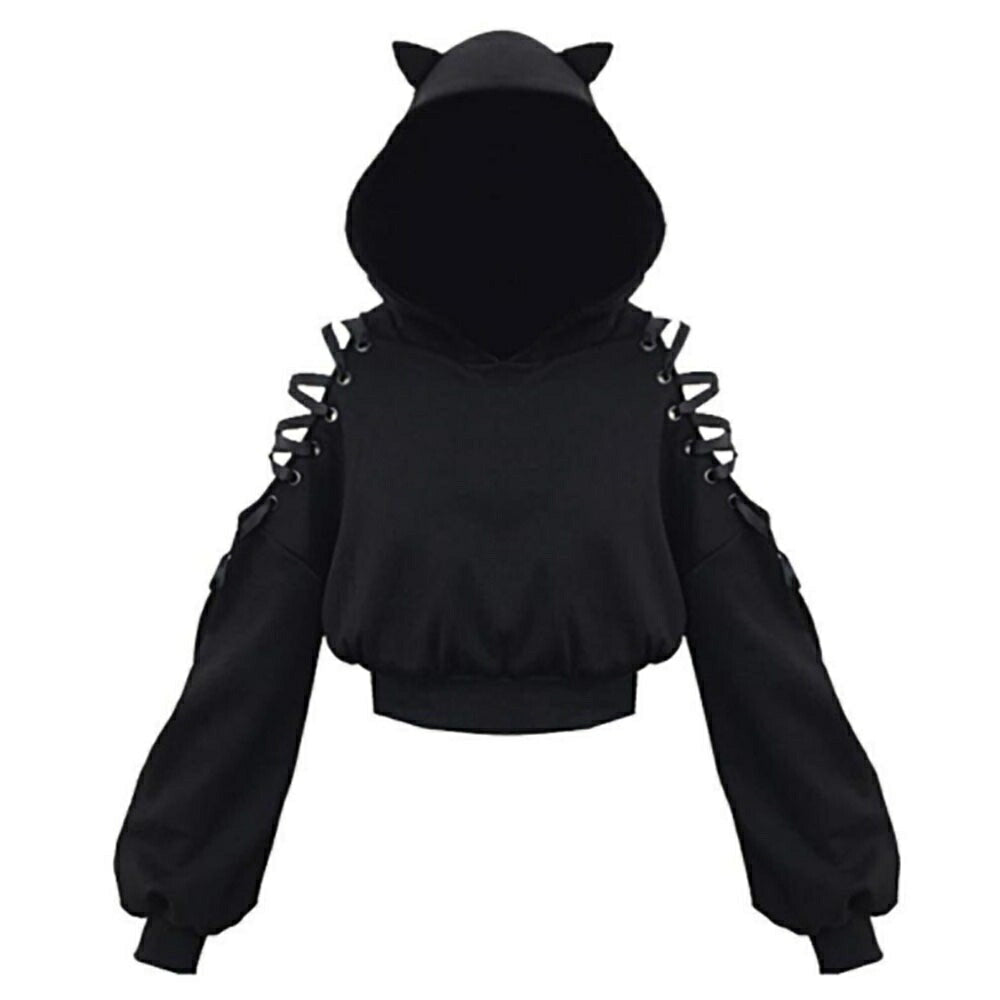 パーカー 女性 | 猫耳オフショルダーパーカー レディース 長袖