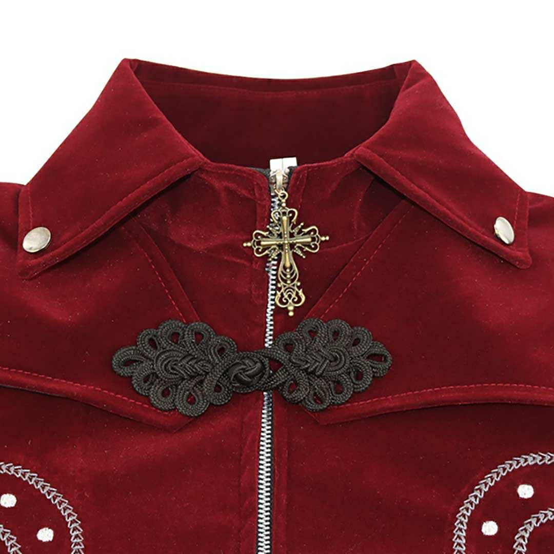 男性ファッション その他 | ヴィンテージ風 ドラキュラコスプレ衣装 - ワインレッドベロアマント