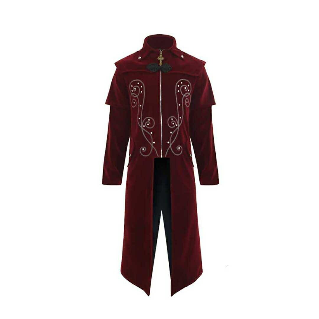 男性ファッション その他 | ヴィンテージ風 ドラキュラコスプレ衣装 - ワインレッドベロアマント