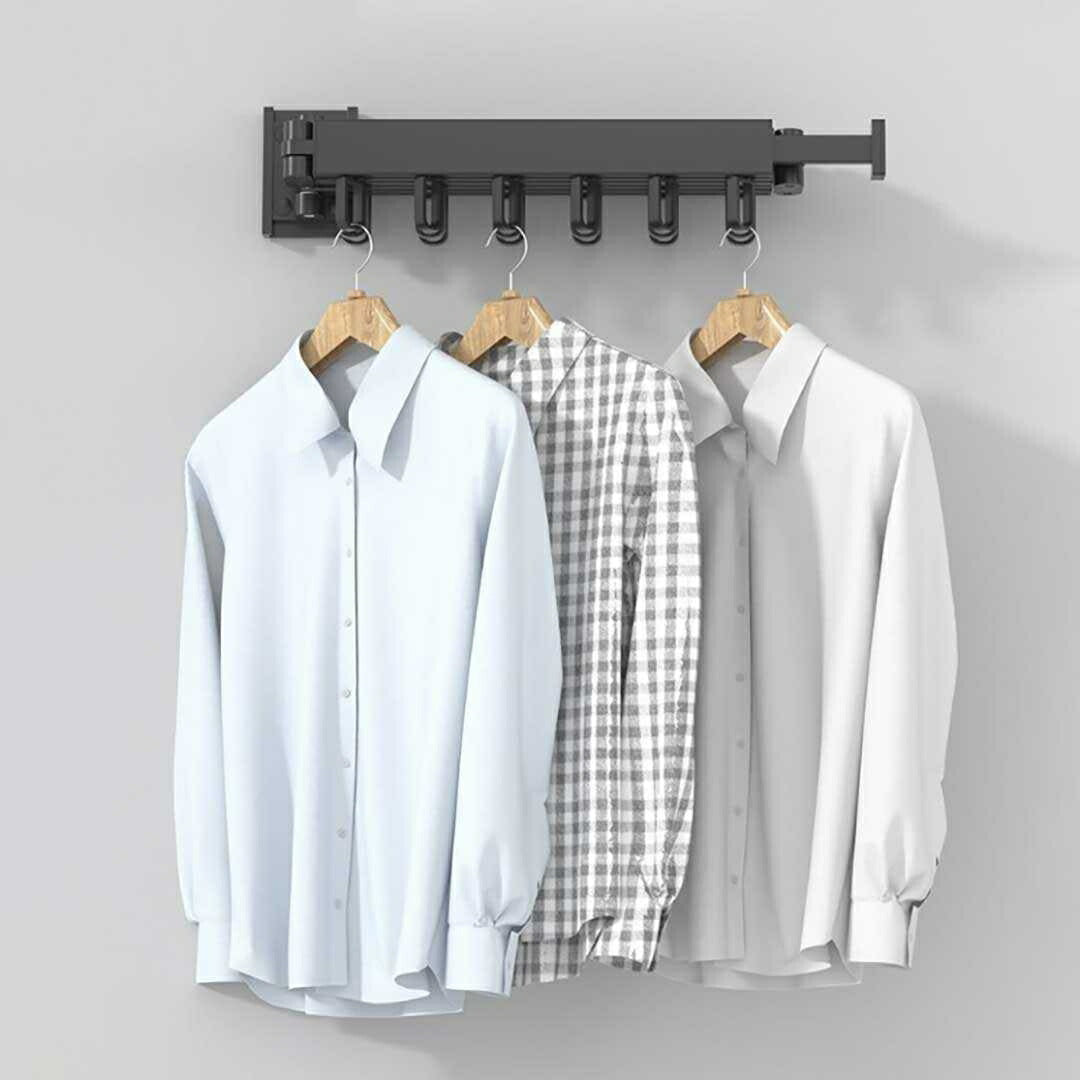 インテリアインテリア雑貨 その他 | 壁付け折りたたみ式ハンガー ブラック - 衣類・バスタオル用