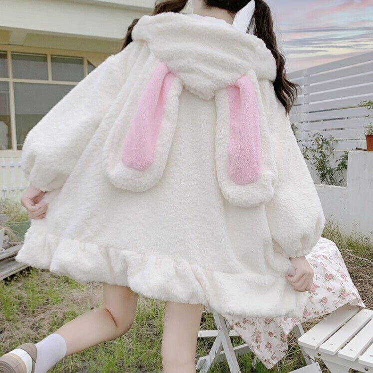 パーカー 女性 | ホワイトうさみみもこもこパーカー レディース・ユニセックス秋冬向け