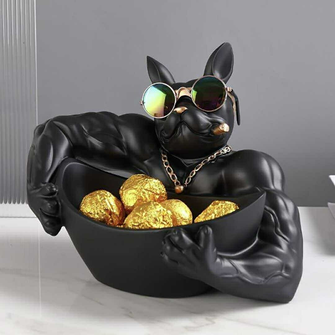 インテリア オブジェ | ブルドッグ置物 小物入れ・貯金箱 ブラックサングラス付き