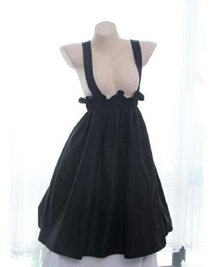 ボトムス 女性 | ブラック無地フレアサスペンダースカート