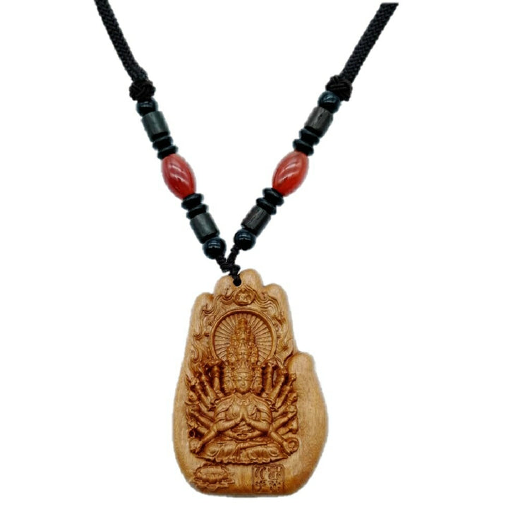 金運 開運 グッズ | 木彫り観音像ネックレス - 縁起物・開運祈願アクセサリー