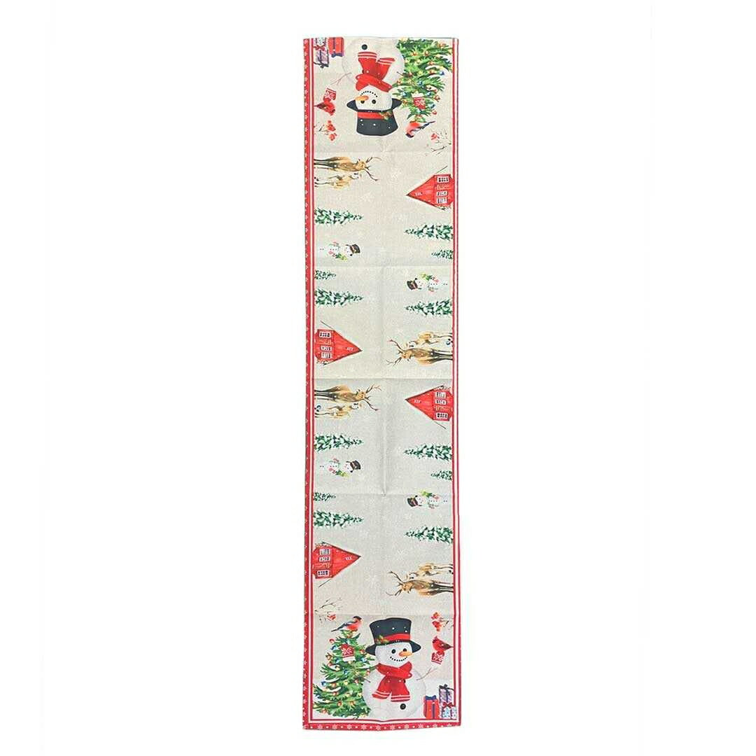 イベントグッズ | クリスマス用雪だるまデザインテーブルランナー 150cmx34cm チェック柄