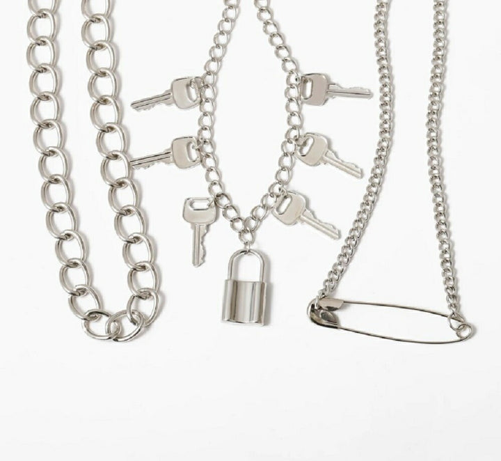 ネックレス | ハート＆キー南京錠デザイン ネックレス - シルバー【メンズ・レディース】