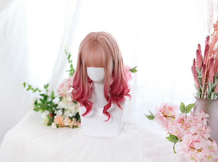 コスプレ小物 | セミロング耐熱ウィッグ 毛先レッド 姫カットゆるふわウェーブ