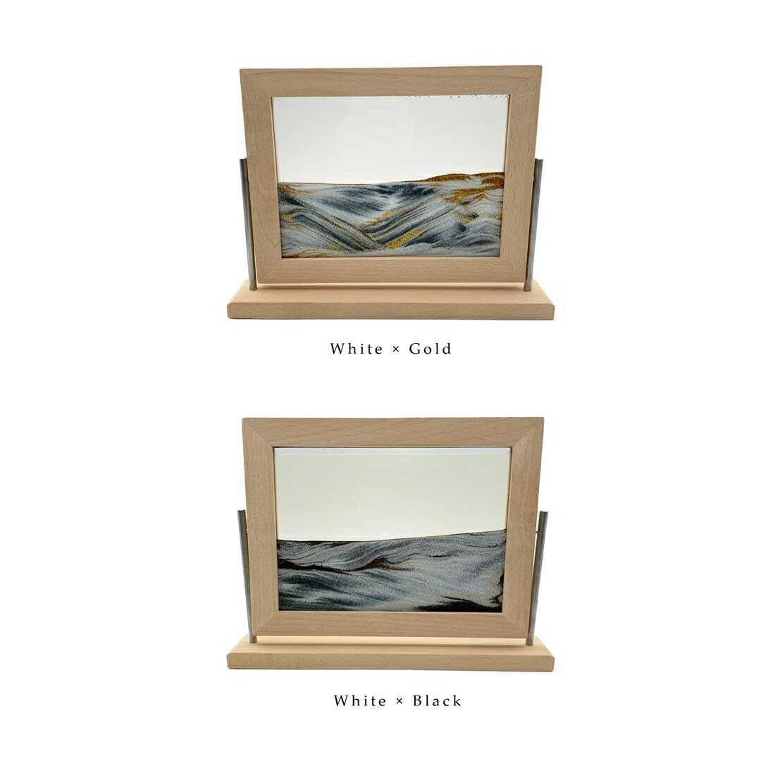インテリア オブジェ | サンドピクチャー スクエアデザイン 木製フレーム【ホワイトブラック/ホワイトゴールド】