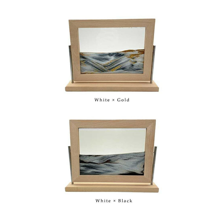 インテリア オブジェ | サンドピクチャー スクエアデザイン 木製フレーム【ホワイトブラック/ホワイトゴールド】