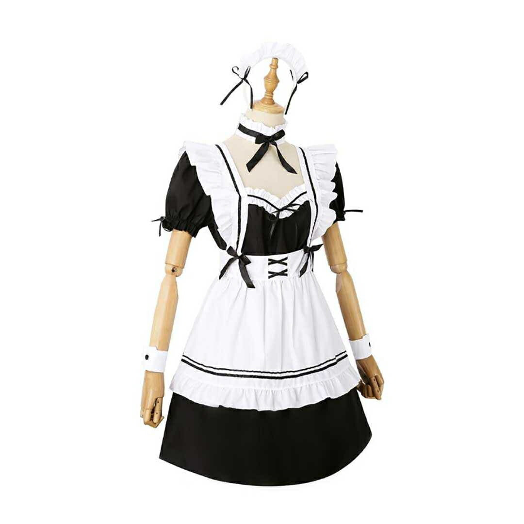 ワンピース ドレス | ハロウィン用メイド服コスプレセット - ホワイト＆ブラック、大きいサイズあり