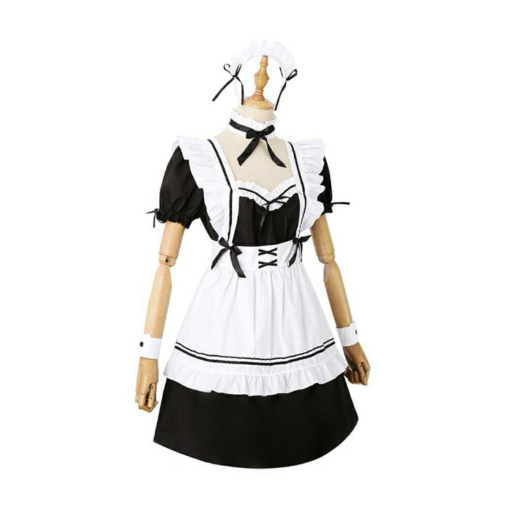 ワンピース ドレス | ハロウィン用メイド服コスプレセット - ホワイト＆ブラック、大きいサイズあり