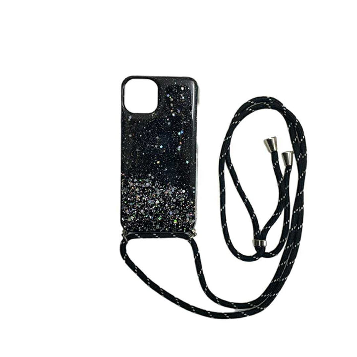 スマホ ヘッドホン | iPhone13用キラキラショルダーケース（ブラック/パープル）