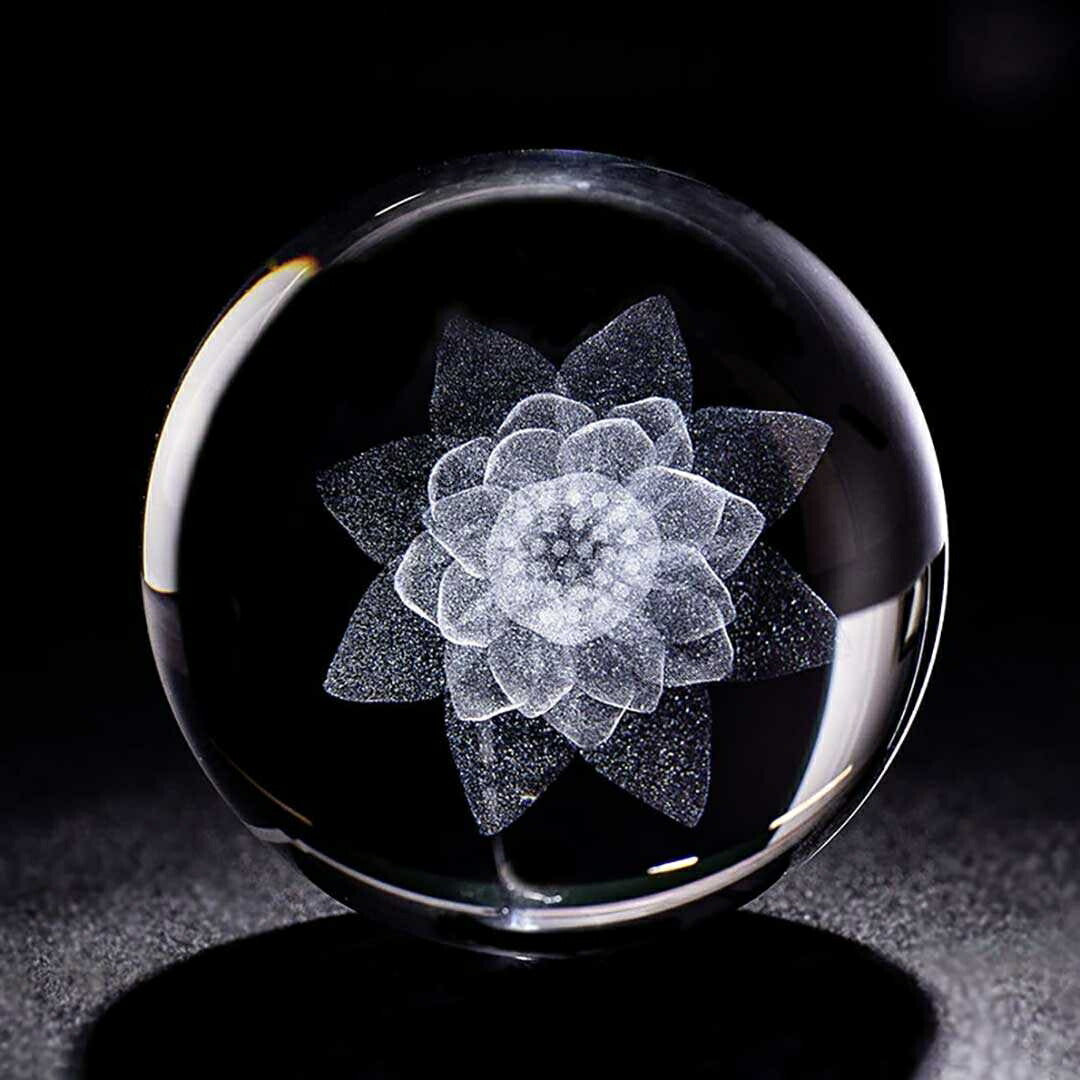 風水 インテリア | 水晶球 蓮の花 6cm 台座付き - 開運風水インテリア