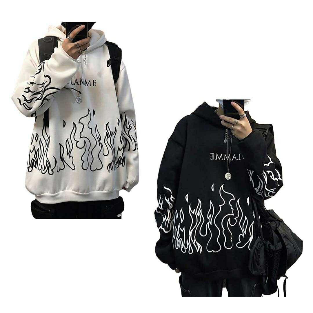 パーカー 男性 | 炎デザイン ビッグシルエットパーカー ユニセックス