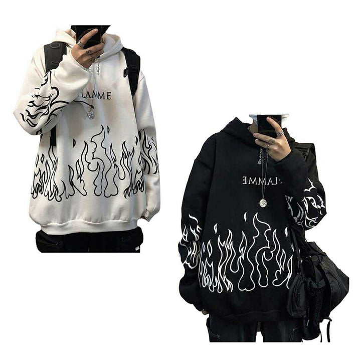 パーカー 男性 | 炎デザイン ビッグシルエットパーカー ユニセックス