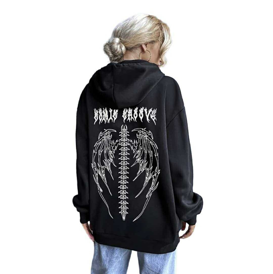 パーカー 女性 | 羽根と骨のデザインパーカー ユニセックス 長袖