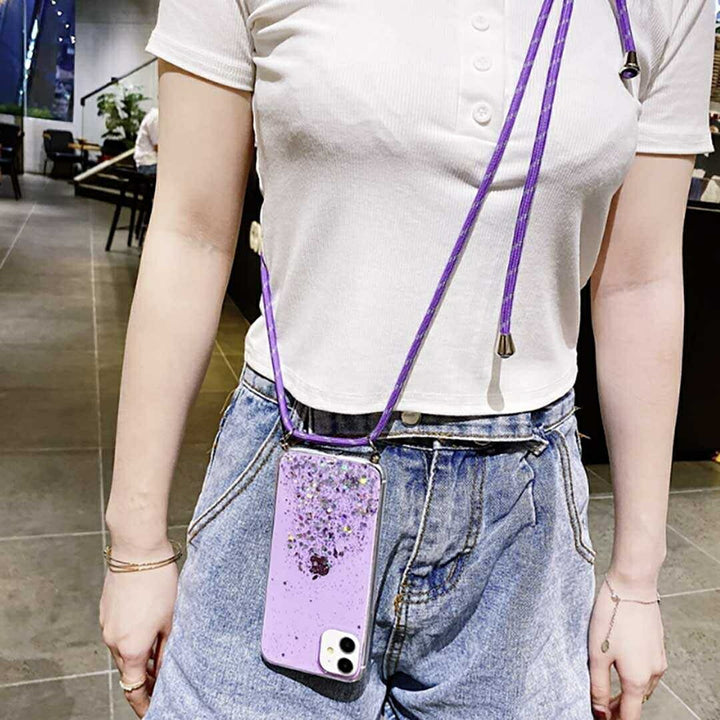 スマホ ヘッドホン | iPhone13用キラキラショルダーケース（ブラック/パープル）