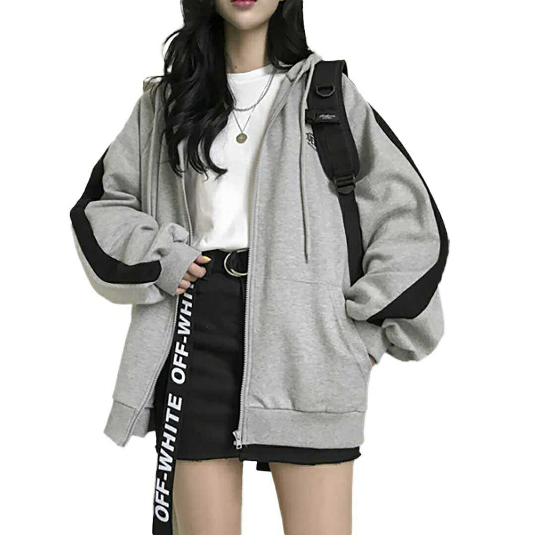 パーカー 女性 | メンズ・レディース兼用 グレーライン入りジップアップパーカー