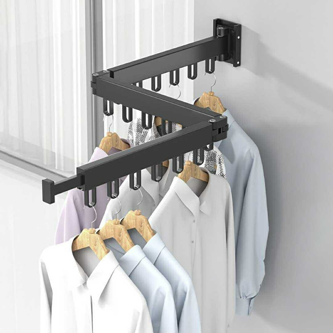 インテリアインテリア雑貨 その他 | 壁付け折りたたみ式ハンガー ブラック - 衣類・バスタオル用
