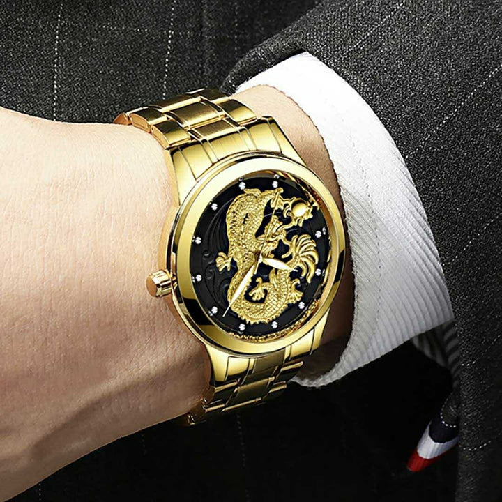 腕時計 | ゴールドドラゴン腕時計 - 開運金運デザイン