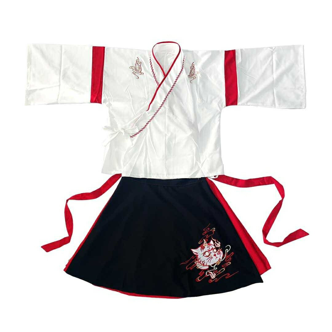 はっぴ 和服 | 「和装風ツノ付き猫柄ダンス衣装セット（上下）- ホワイト/ブラック選択可」