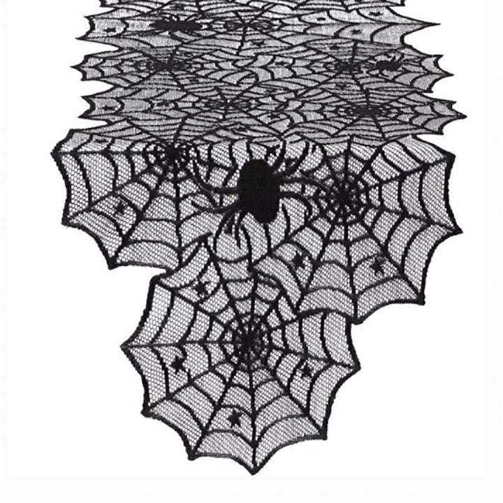 イベントグッズ | ハロウィン レーステーブルクロス「蜘蛛の巣」- 黒