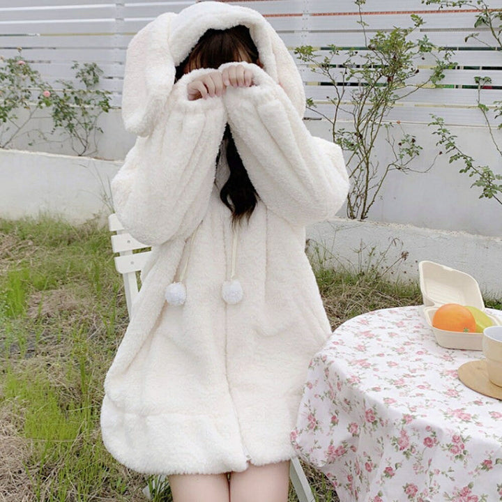 パーカー 女性 | ホワイトうさみみもこもこパーカー レディース・ユニセックス秋冬向け