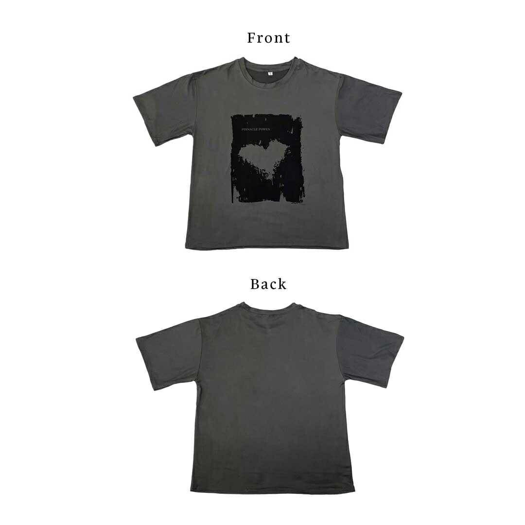 シャツ 女性 | ダークグレー ハート半袖Tシャツ Lサイズ - ゆったり韓国ファッション