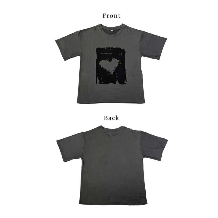 シャツ 女性 | ダークグレー ハート半袖Tシャツ Lサイズ - ゆったり韓国ファッション