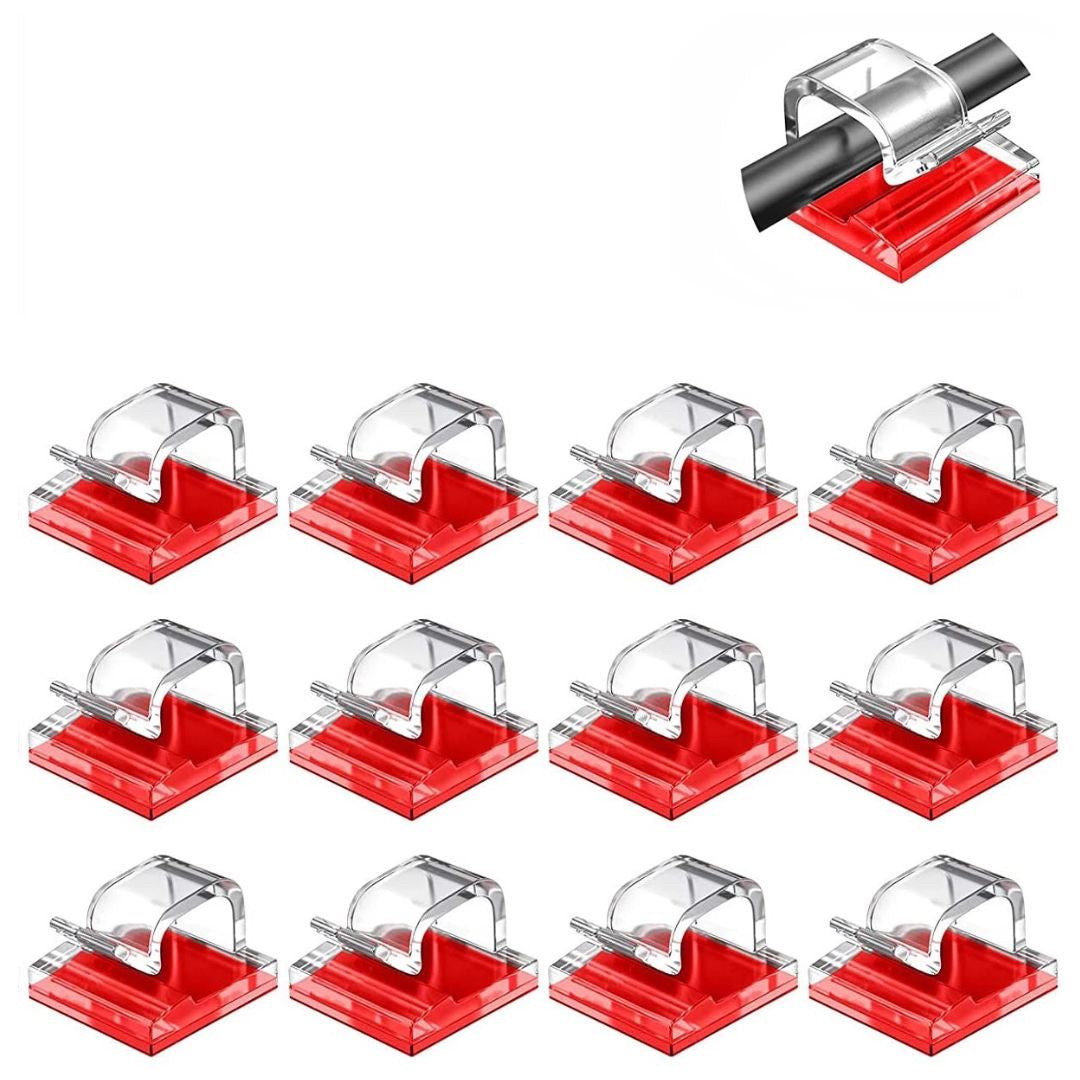 インテリア雑貨 その他 | レッド＆クリアコードクリップ10個セット - ケーブル固定用粘着シート付