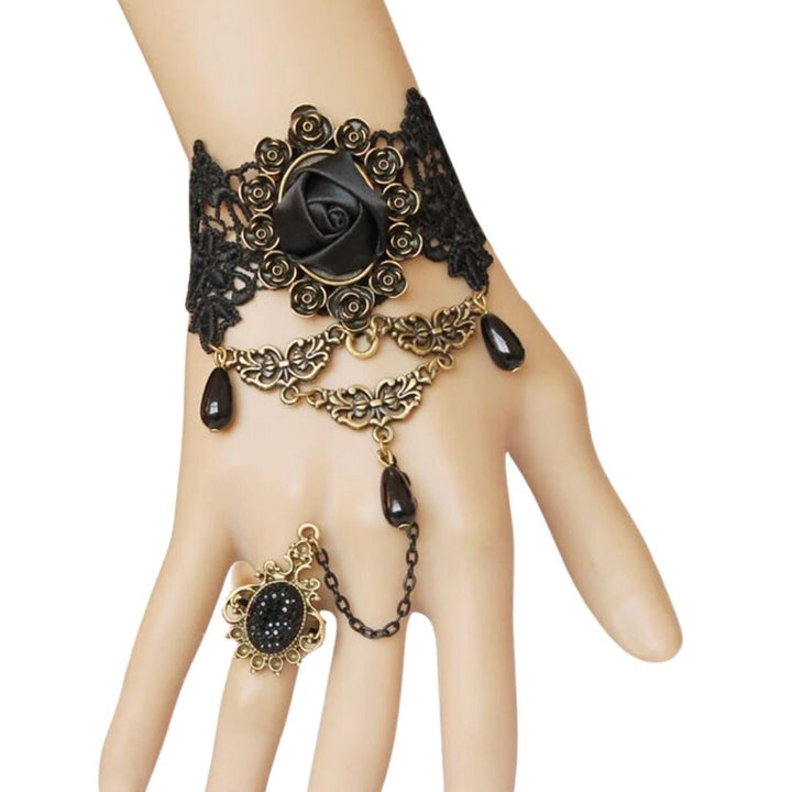 ブレスレット | 黒薔薇レースブレスレット - シンプルアンティーク風