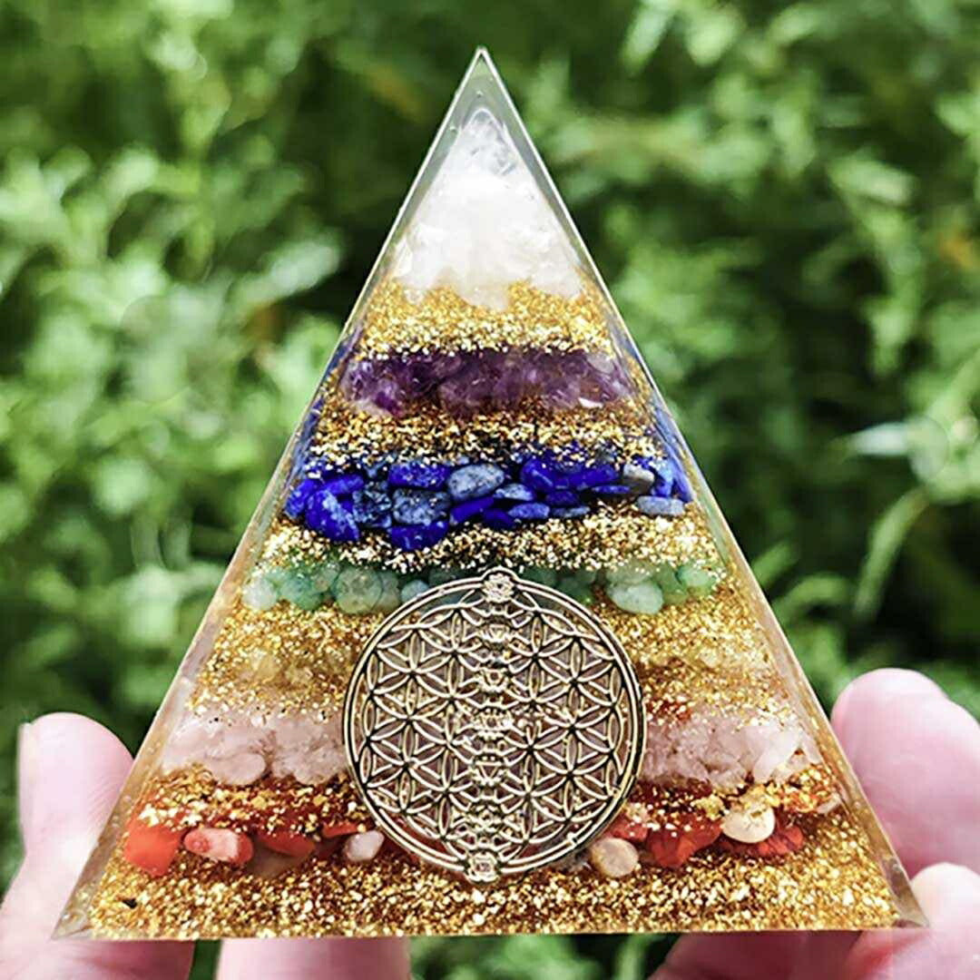 風水 インテリア | ゴールドグラデーション・チャクラオルゴナイトピラミッド