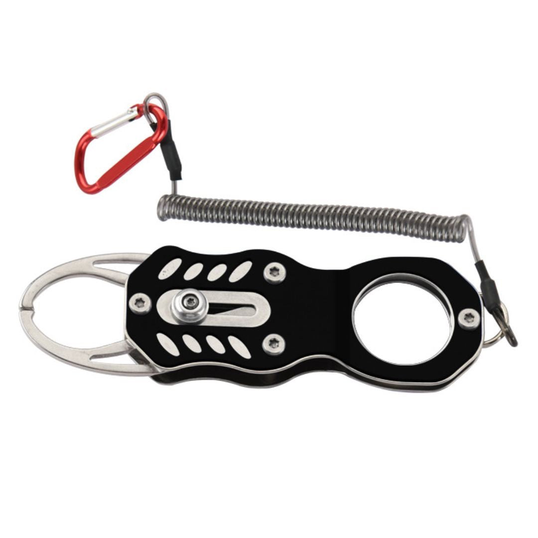 釣り 道具 | 軽量・安全フィッシュグリップ ブラック - 落下防止カラビナ付き