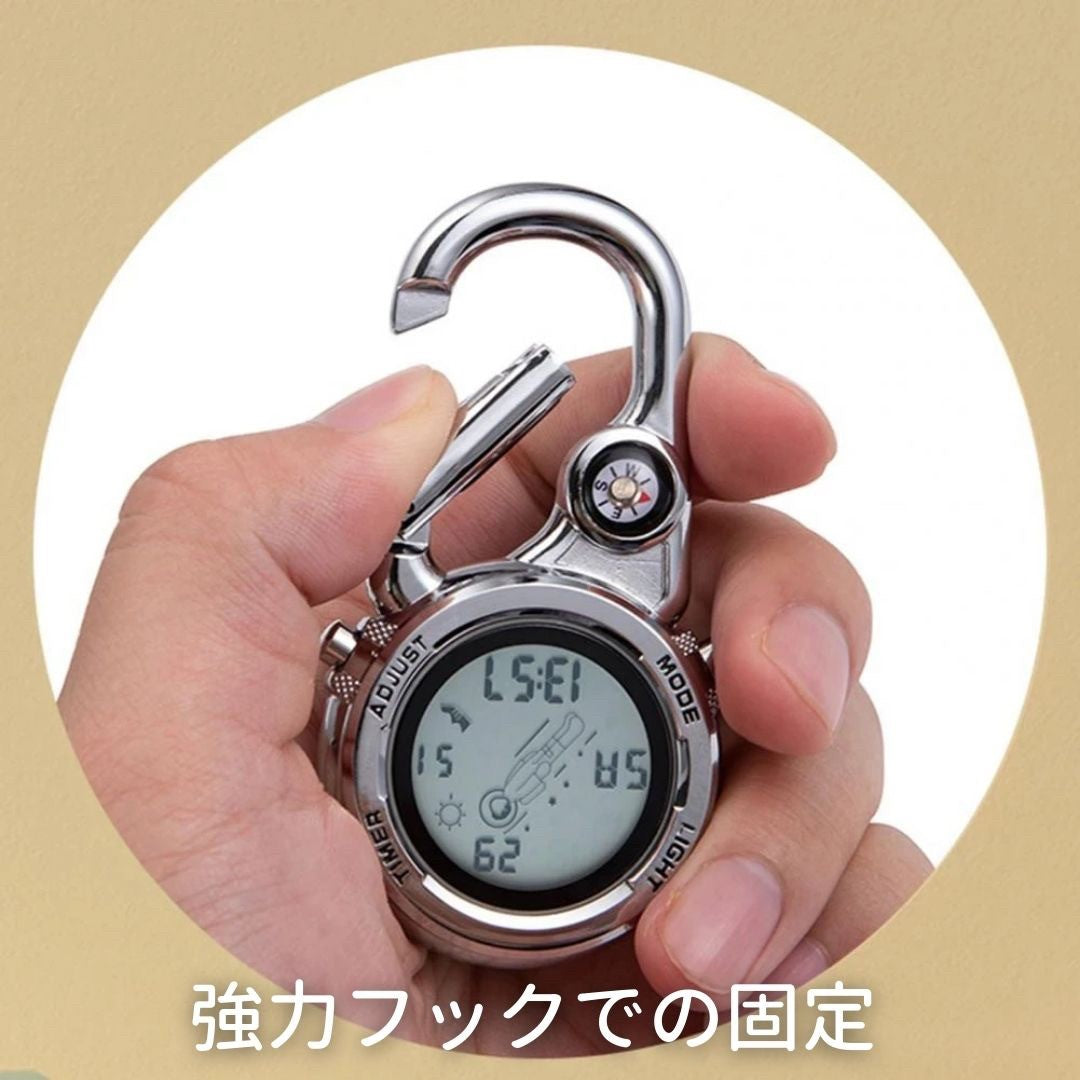 アウトドアグッズ | デジタルカラビナウォッチ 防水・コンパクト 登山キャンプ用