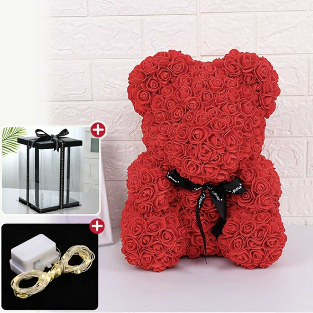 インテリア オブジェ | LEDライト付きプリザーブド薔薇テディベア - レッドorピンク