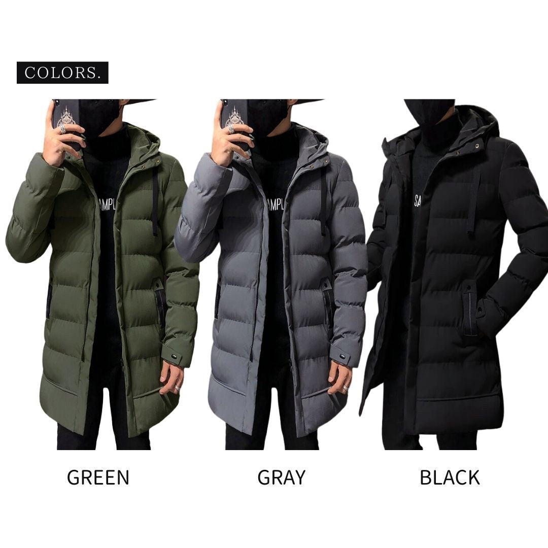 アウタージャケット 男性 | メンズ スタイリッシュ ロングダウンコート | 防寒・フード付き・3カラー